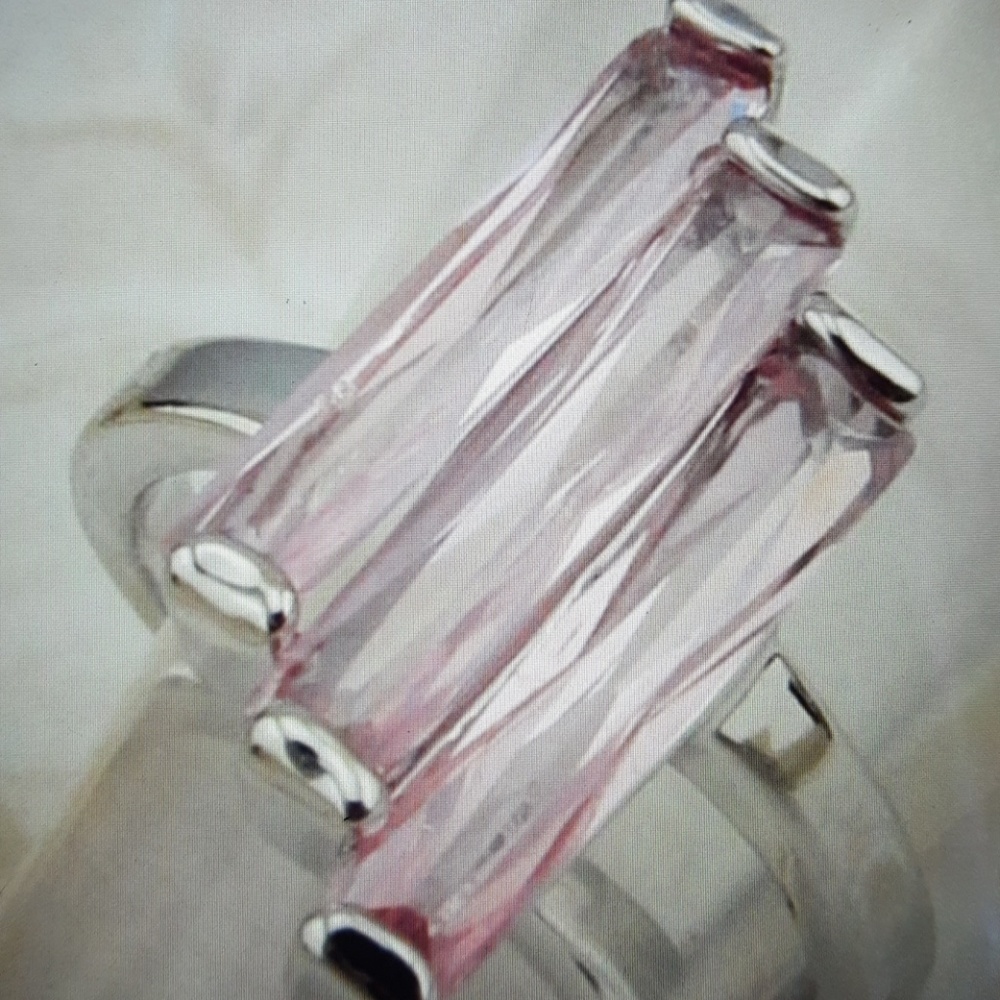 Three stone pink topaz ring, CZ ring, size 8